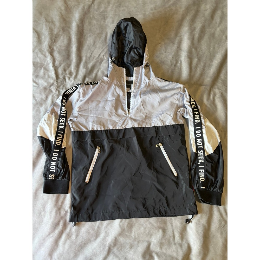 Fashion Mens Colorblock Quarter Zip Windbreaker Jacket Black Grey White Large